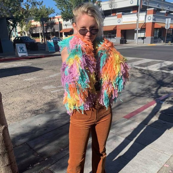 Yarn String Coat Jacket Rainbow Pastel Festival - Picture 3 of 7